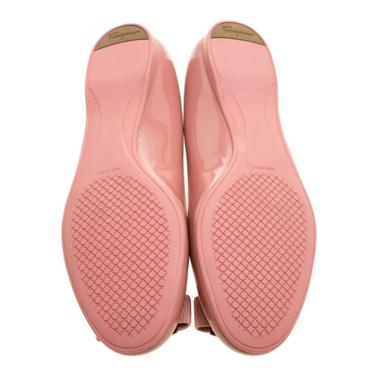 Pre Owned Salvatore Ferragamo Blush Pink Patent Leather Ninna Kangaroo Bow Ballet Flats Size 40