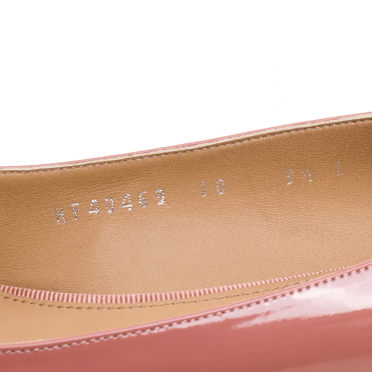Pre Owned Salvatore Ferragamo Blush Pink Patent Leather Ninna Kangaroo Bow Ballet Flats Size 40