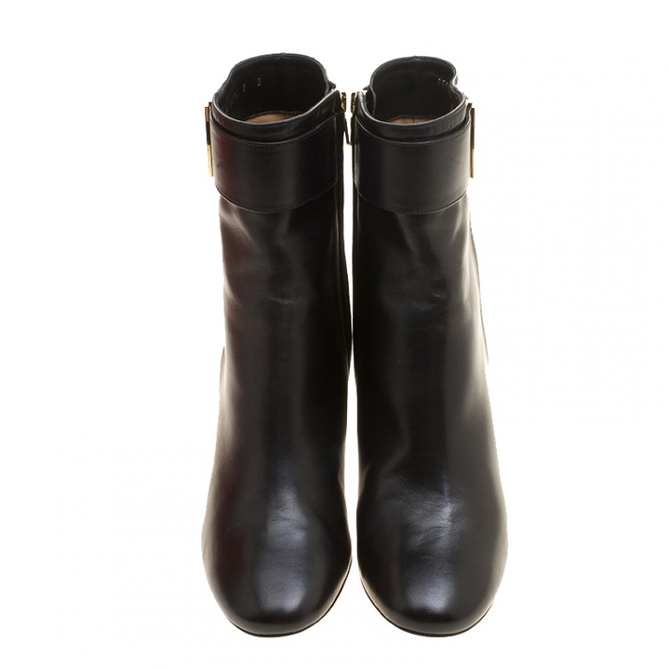 Pre Owned Salvatore Ferragamo Black Leather Fiamma Ankle Boots Size 39