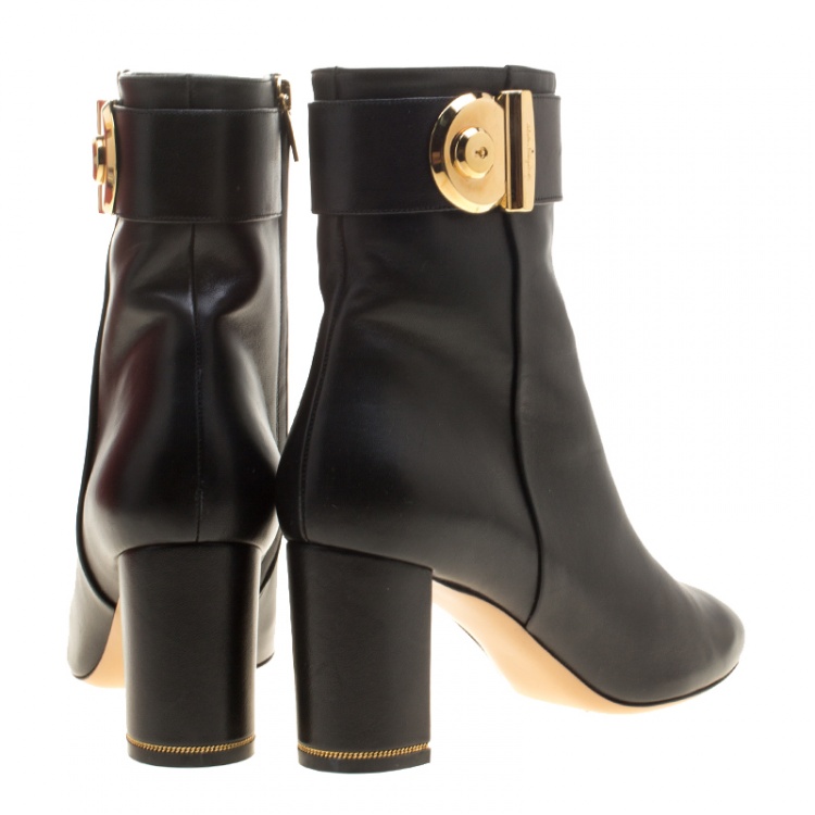 Pre Owned Salvatore Ferragamo Black Leather Fiamma Ankle Boots Size 39