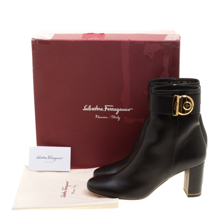 Pre Owned Salvatore Ferragamo Black Leather Fiamma Ankle Boots Size 39