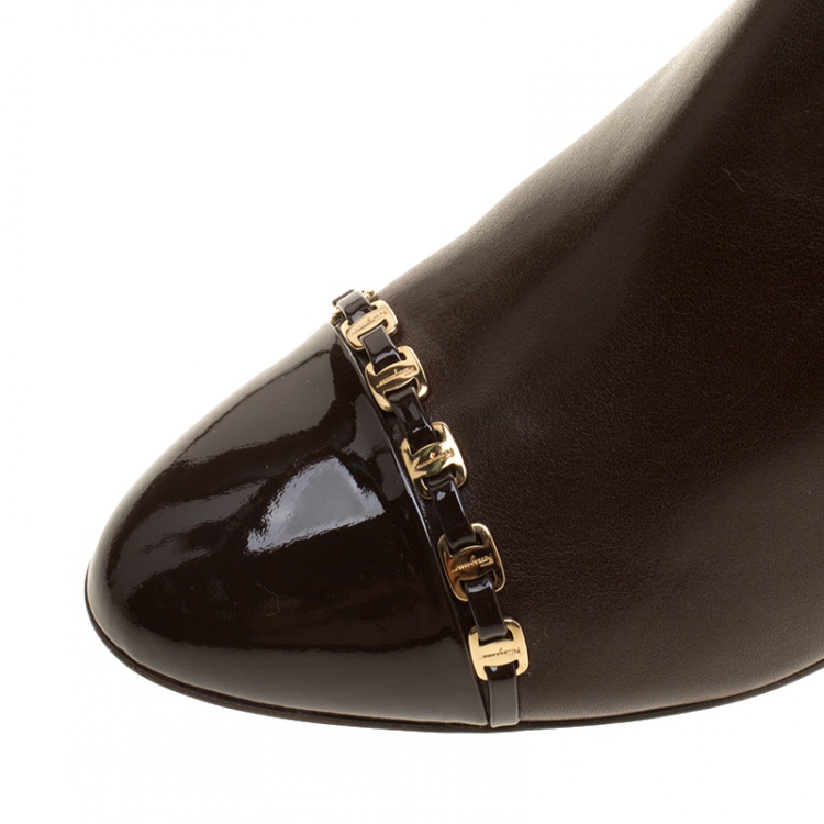 Pre Owned Salvatore Ferragamo Brown Leather Cap Toe Nanni Knee Boots Size 37.5