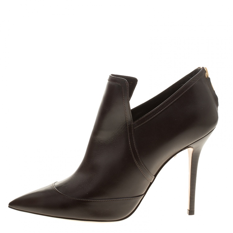 Pre Owned Salvatore Ferragamo Brown Leather Nume Glass Pointed Toe Booties Size 40