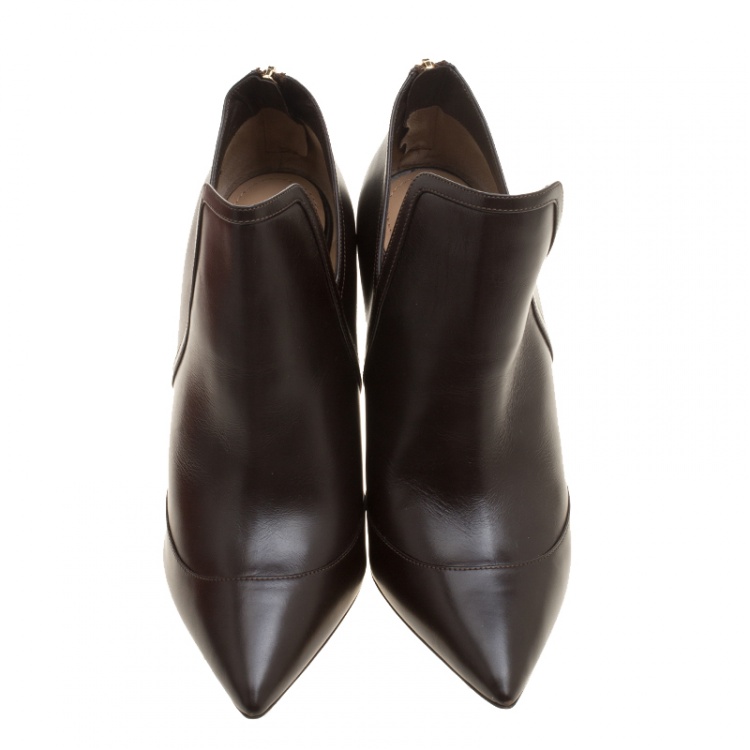 Pre Owned Salvatore Ferragamo Brown Leather Nume Glass Pointed Toe Booties Size 40
