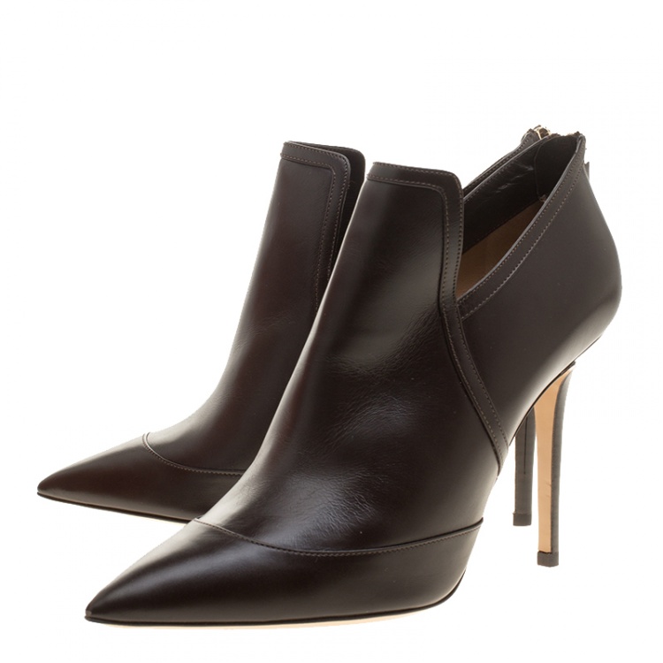 Pre Owned Salvatore Ferragamo Brown Leather Nume Glass Pointed Toe Booties Size 40