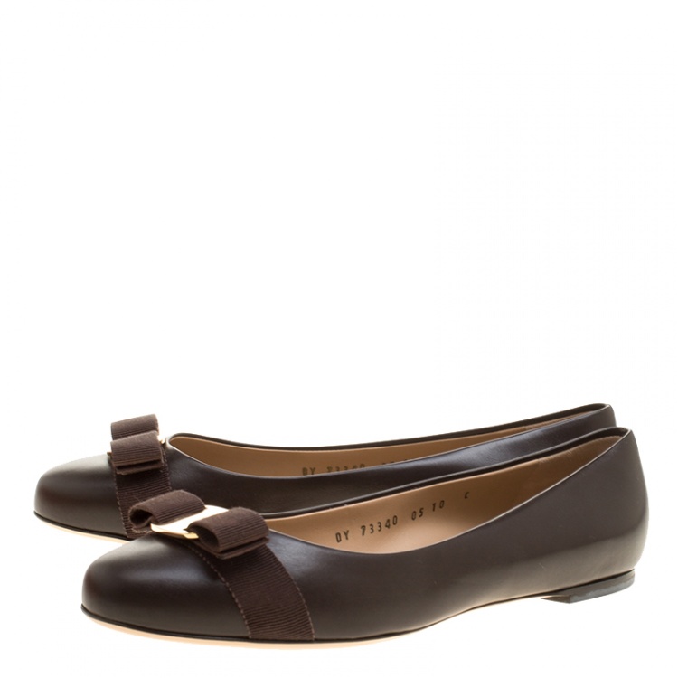 Pre Owned Salvatore Ferragamo Brown Leather Varina Ballet Flats Size 40.5