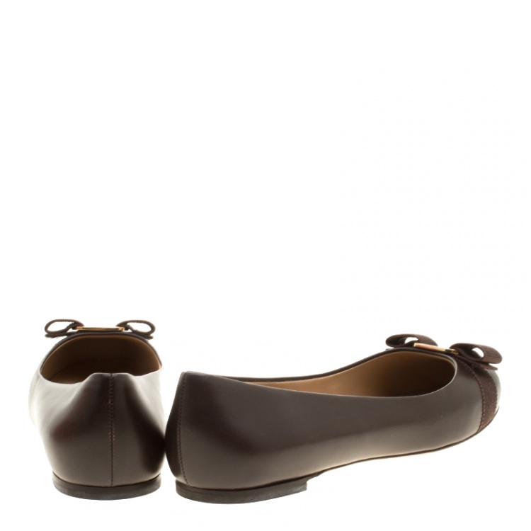 Pre Owned Salvatore Ferragamo Brown Leather Varina Ballet Flats Size 40.5