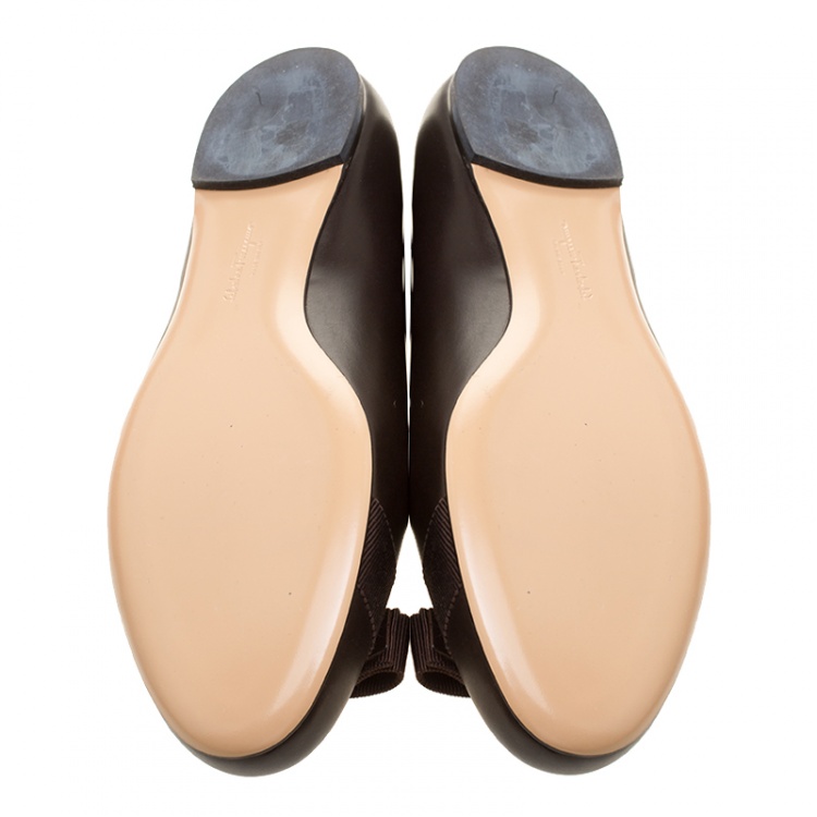 Pre Owned Salvatore Ferragamo Brown Leather Varina Ballet Flats Size 40.5