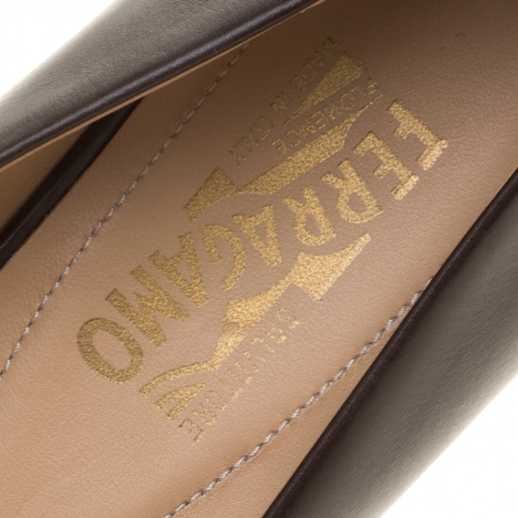 Pre Owned Salvatore Ferragamo Brown Leather Varina Ballet Flats Size 40.5
