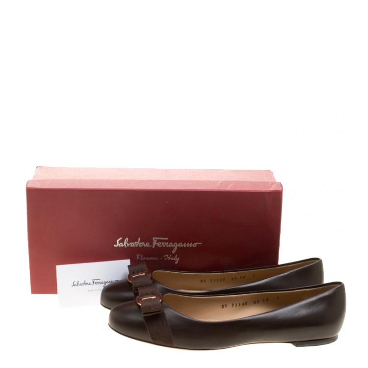 Pre Owned Salvatore Ferragamo Brown Leather Varina Ballet Flats Size 40.5
