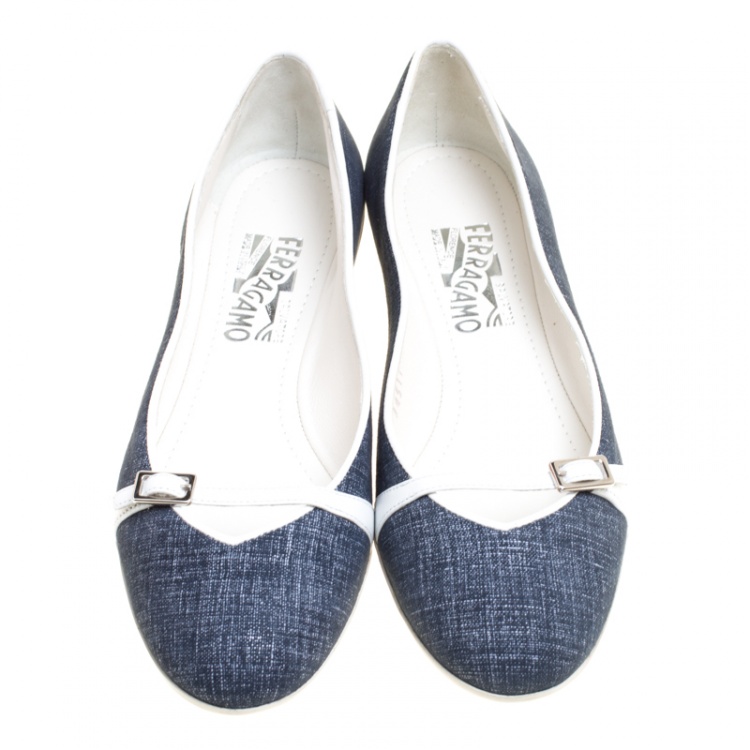 Pre Owned Salvatore Ferragamo Blue Denim Audrey Ballet Flats Size 36