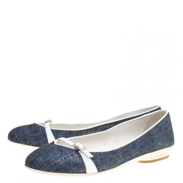 Pre Owned Salvatore Ferragamo Blue Denim Audrey Ballet Flats Size 36