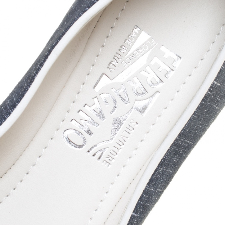Pre Owned Salvatore Ferragamo Blue Denim Audrey Ballet Flats Size 36