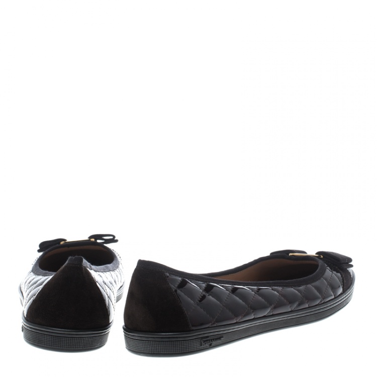 Pre Owned Salvatore Ferragamo Brown Quilted Patent Leather Rufina Sneaker Ballet Flats Size 40.5
