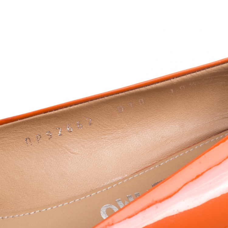 Pre Owned Salvatore Ferragamo Orange Patent Leather Posi Flats Size 41