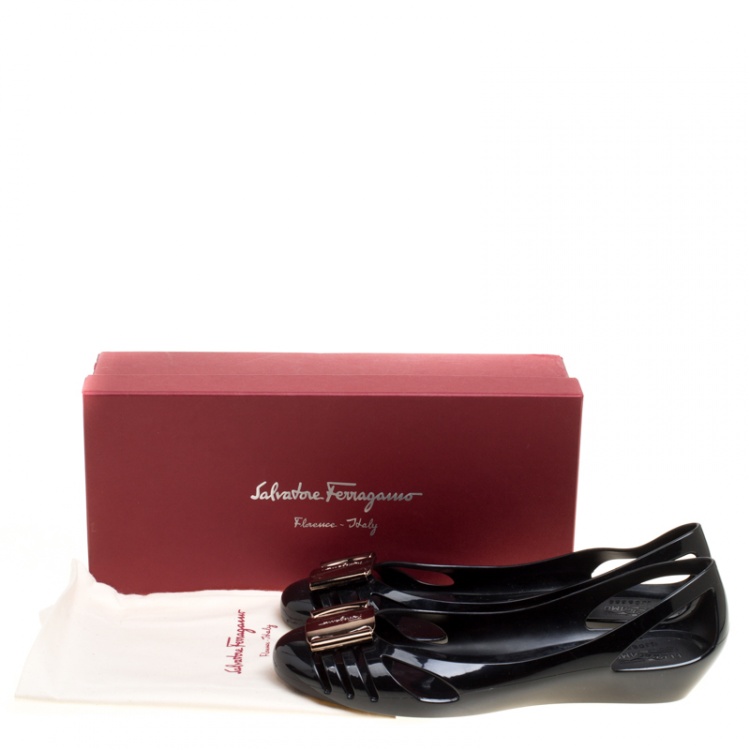 Pre Owned Salvatore Ferragamo Black Jelly Bermuda Flats Size 40.5