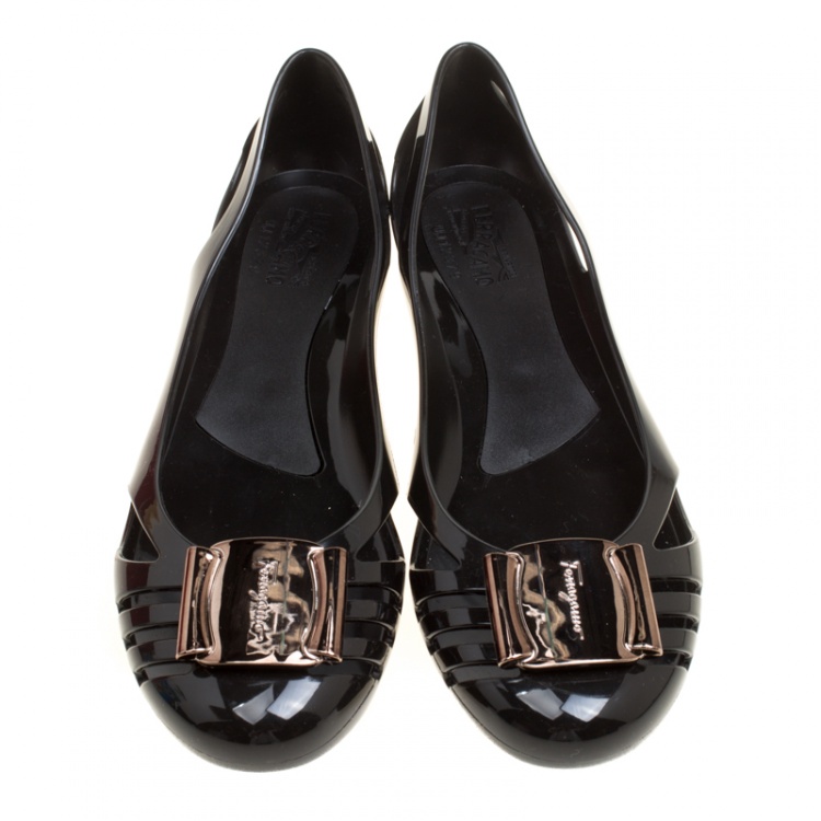 Pre Owned Salvatore Ferragamo Black Jelly Bermuda Flats Size 40.5