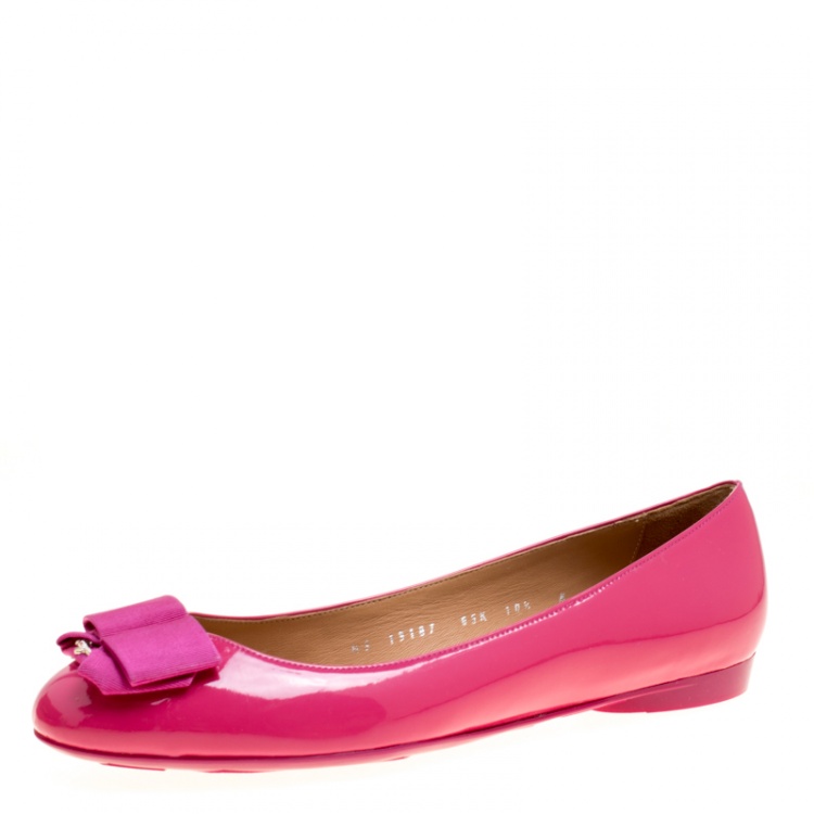Pre Owned Salvatore Ferragamo Pink Patent Leather Bow Ballet Flats Size 41