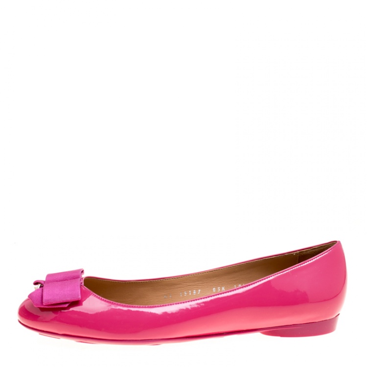 Pre Owned Salvatore Ferragamo Pink Patent Leather Bow Ballet Flats Size 41