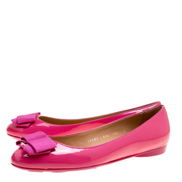 Pre Owned Salvatore Ferragamo Pink Patent Leather Bow Ballet Flats Size 41