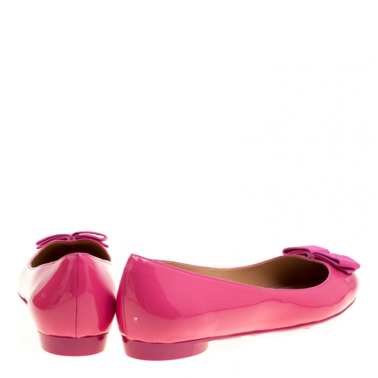 Pre Owned Salvatore Ferragamo Pink Patent Leather Bow Ballet Flats Size 41