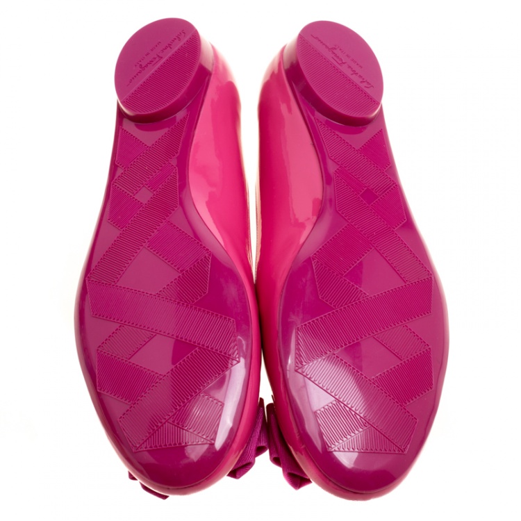 Pre Owned Salvatore Ferragamo Pink Patent Leather Bow Ballet Flats Size 41