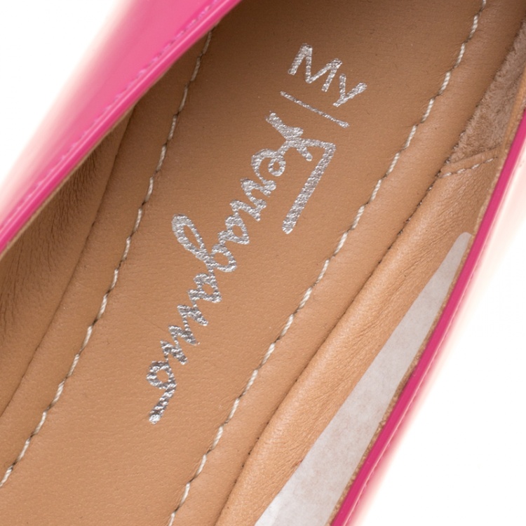 Pre Owned Salvatore Ferragamo Pink Patent Leather Bow Ballet Flats Size 41