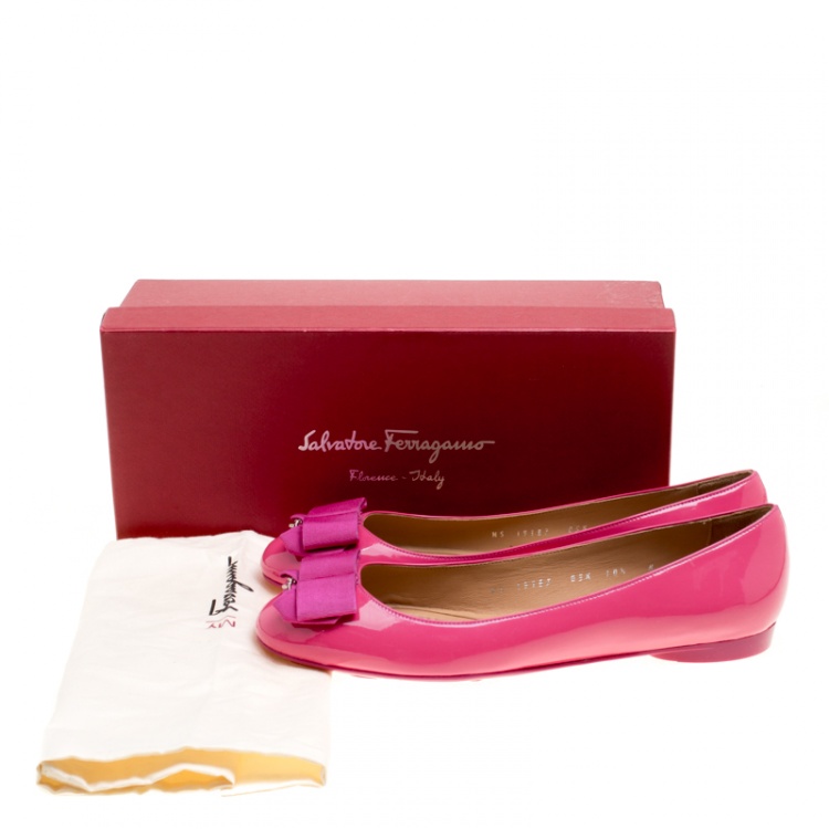Pre Owned Salvatore Ferragamo Pink Patent Leather Bow Ballet Flats Size 41