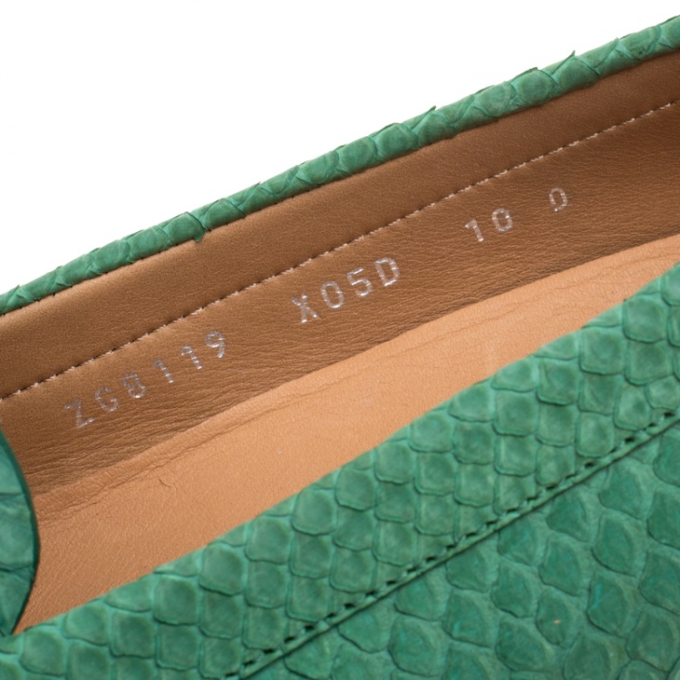 Pre Owned Salvatore Ferragamo Women Green Python Leather Mason Gancio Bit Loafers Size 40.5