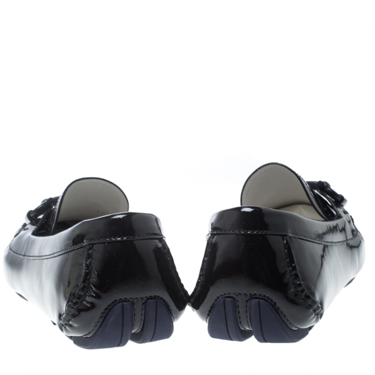 Pre Owned Salvatore Ferragamo Black Patent Leather Parigi Gancini Driver Loafers Size 40.5