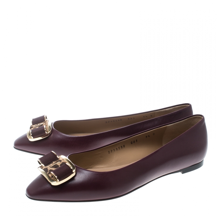 Pre Owned Salvatore Ferragamo Burgundy Leather Lola Ballet Flats Size 40