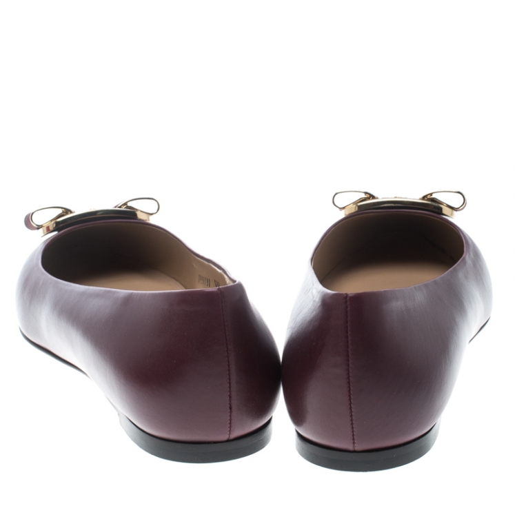 Pre Owned Salvatore Ferragamo Burgundy Leather Lola Ballet Flats Size 40