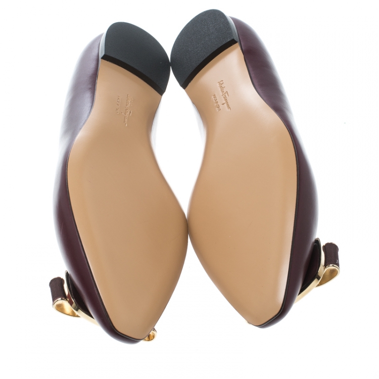 Pre Owned Salvatore Ferragamo Burgundy Leather Lola Ballet Flats Size 40