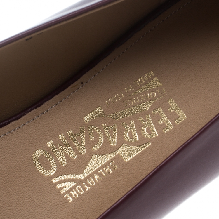 Pre Owned Salvatore Ferragamo Burgundy Leather Lola Ballet Flats Size 40