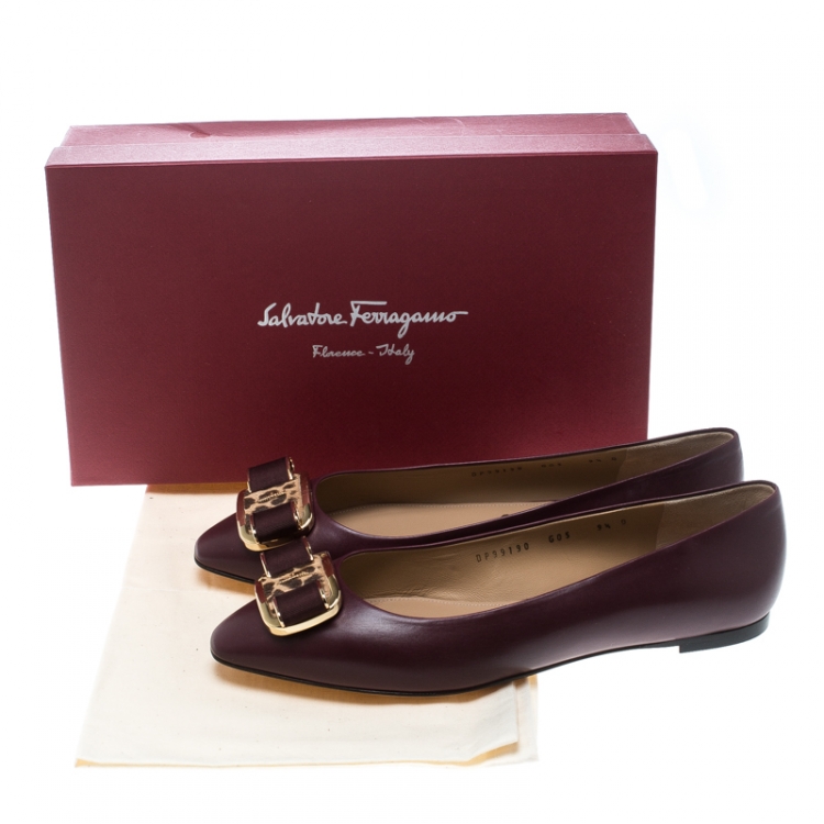 Pre Owned Salvatore Ferragamo Burgundy Leather Lola Ballet Flats Size 40