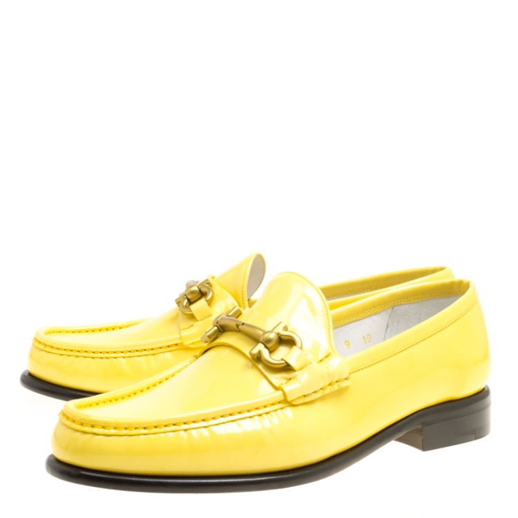 مملوكة مسبقًا Salvatore Ferragamo Women Yellow Patent Leather Mason Gancio Bit Loafers Size 39.5