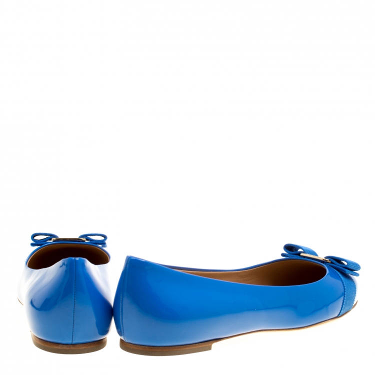 Pre Owned Salvatore Ferragamo Blue Patent Leather Varina Ballet Flats Size 40.5