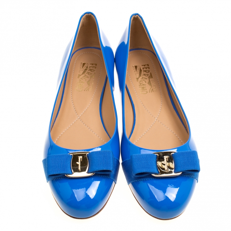 Pre Owned Salvatore Ferragamo Blue Patent Leather Varina Ballet Flats Size 40.5