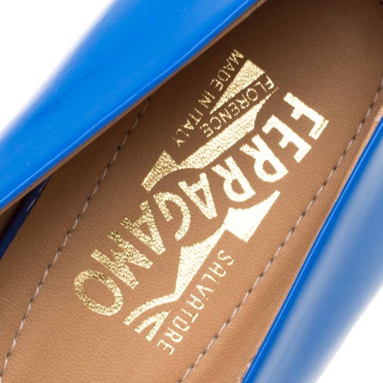 Pre Owned Salvatore Ferragamo Blue Patent Leather Varina Ballet Flats Size 40.5