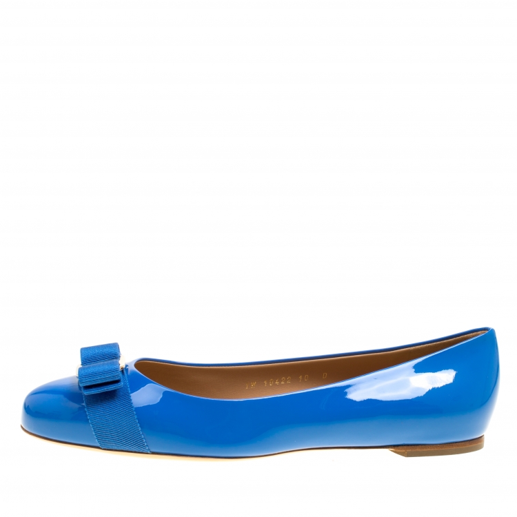 Pre Owned Salvatore Ferragamo Blue Patent Leather Varina Ballet Flats Size 40.5