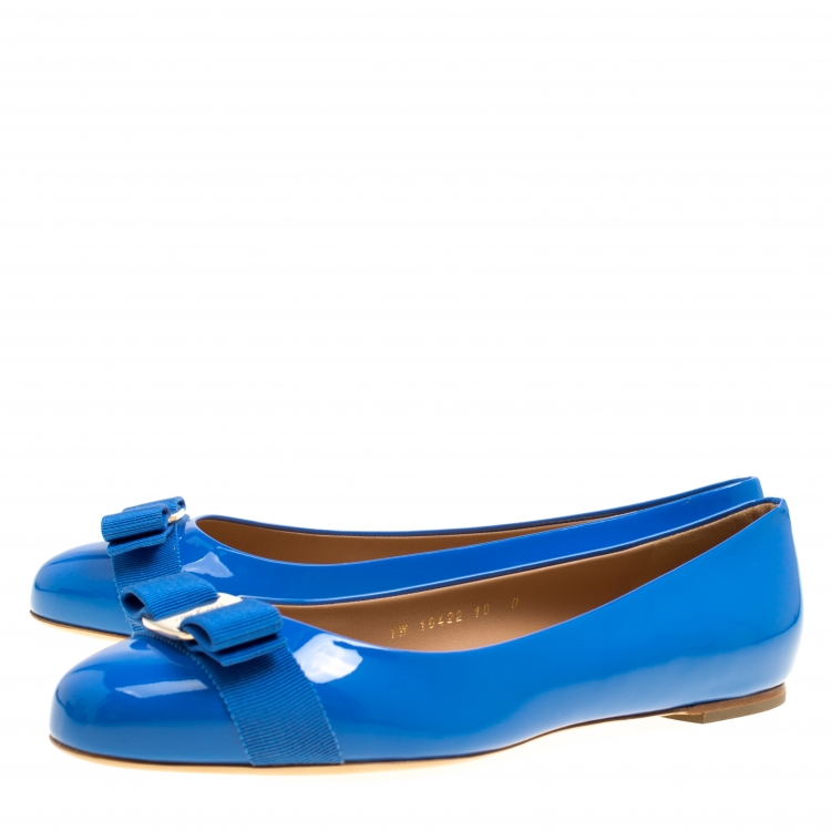 Pre Owned Salvatore Ferragamo Blue Patent Leather Varina Ballet Flats Size 40.5