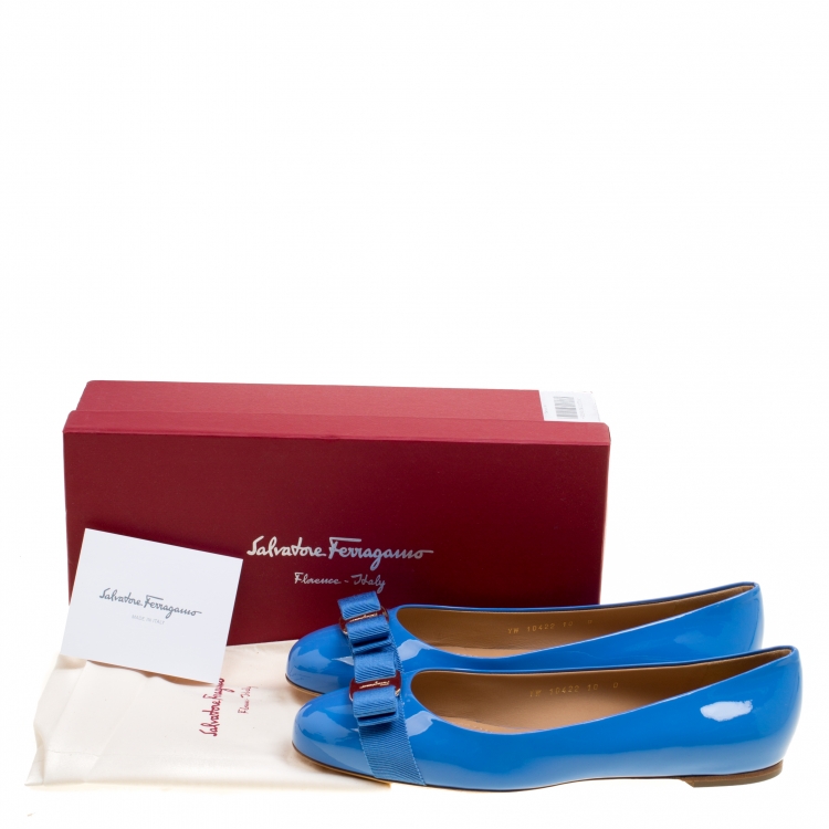 Pre Owned Salvatore Ferragamo Blue Patent Leather Varina Ballet Flats Size 40.5