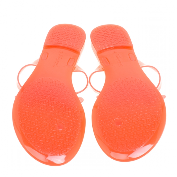 Pre Owned Salvatore Ferragamo Blush Pink Jelly Pandy Bow Detail Flat Thong Sandals Size 40.5