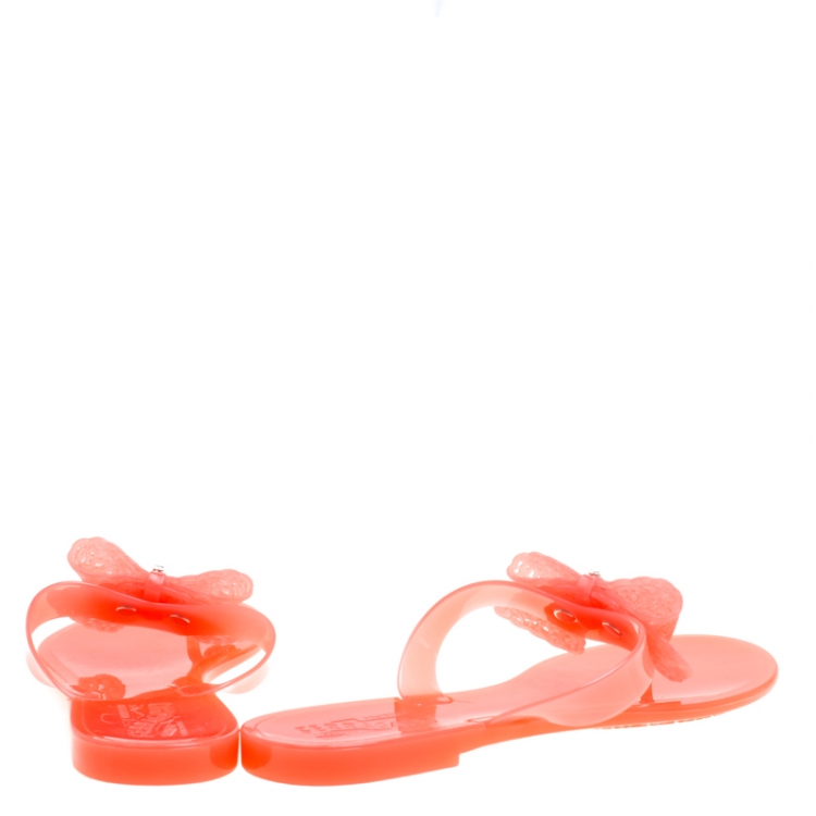 Pre Owned Salvatore Ferragamo Blush Pink Jelly Pandy Bow Detail Flat Thong Sandals Size 40.5