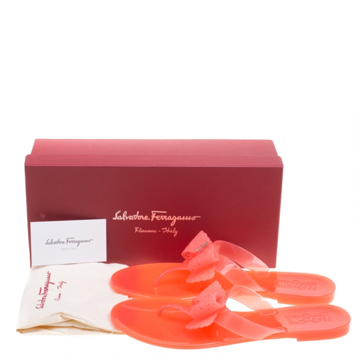 Pre Owned Salvatore Ferragamo Blush Pink Jelly Pandy Bow Detail Flat Thong Sandals Size 40.5