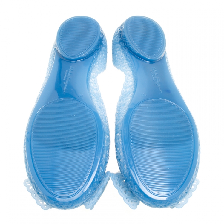 مملوكة مسبقًا Salvatore Ferragamo Blue Nilly Jelly Bow Ballet Flats Size 40.5