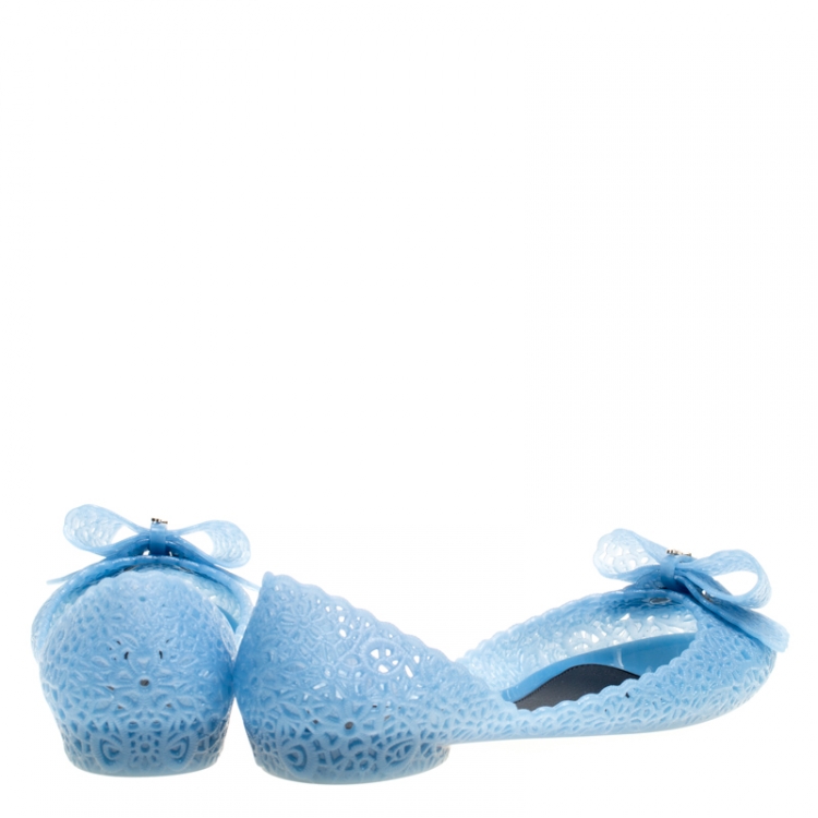 مملوكة مسبقًا Salvatore Ferragamo Blue Nilly Jelly Bow Ballet Flats Size 40.5