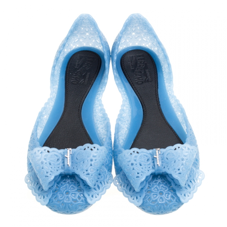 مملوكة مسبقًا Salvatore Ferragamo Blue Nilly Jelly Bow Ballet Flats Size 40.5