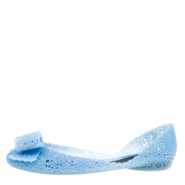 مملوكة مسبقًا Salvatore Ferragamo Blue Nilly Jelly Bow Ballet Flats Size 40.5