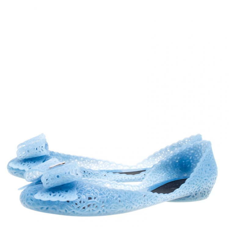 مملوكة مسبقًا Salvatore Ferragamo Blue Nilly Jelly Bow Ballet Flats Size 40.5